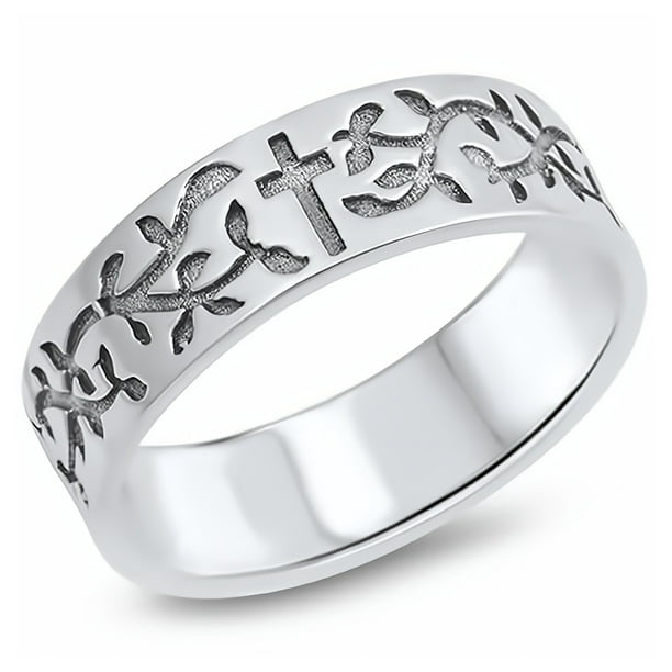 Cross & Vines Cute Jewelry Gift for Women in Gift Box Glitzs Jewels 925 Sterling Silver Ring 